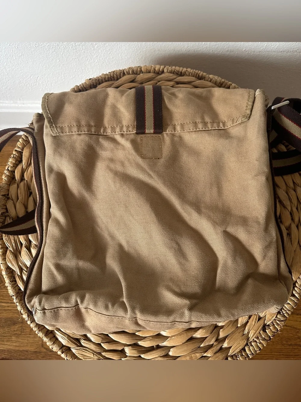 VINTAGE BURBERRY Tan Canvas Messenger Bag Crossbody Stripe Unisex Y2K